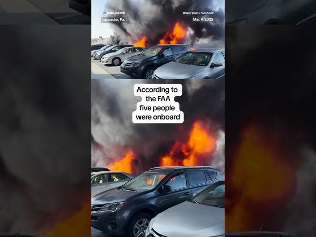 ⁣Dramatic video captures flames after plane crash in residential area in PA