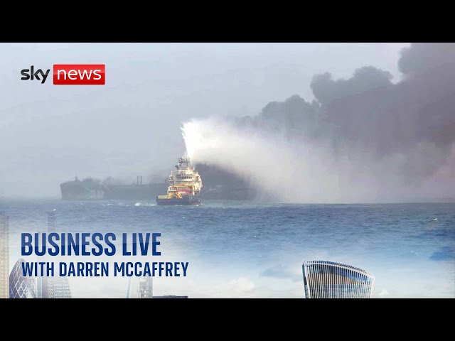 ⁣Tanker and cargo ship on fire after colliding in North Sea | Business Live with Darren McCaffrey