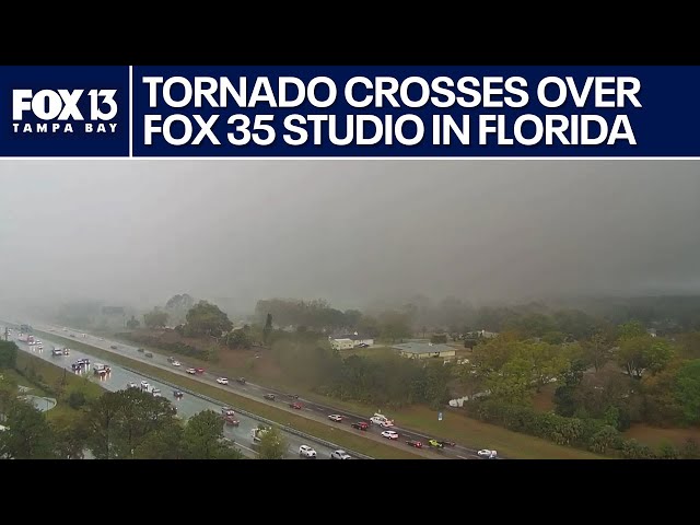 ⁣Tornado crosses over FOX 35 Studios in Florida