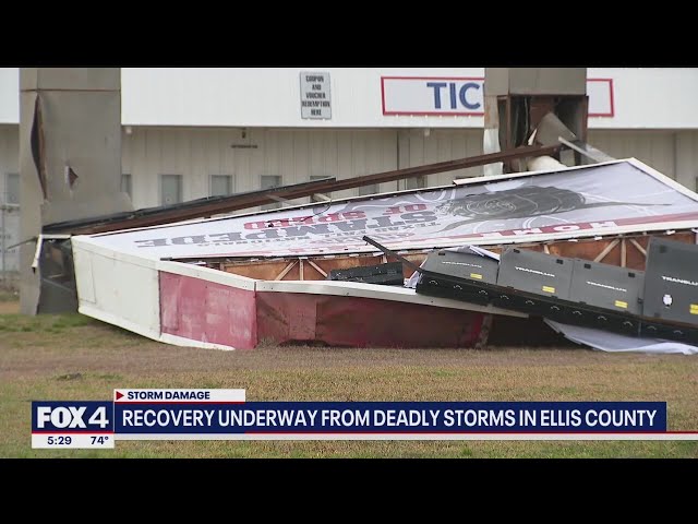 ⁣Ellis County community bands together to clean up storm damage