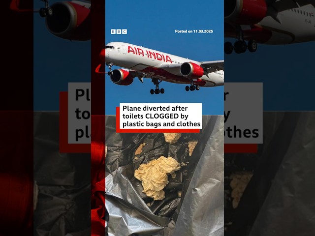 ⁣Plane diverted after toilets clogged by plastic bags and clothes. #AirIndia #BBCNews