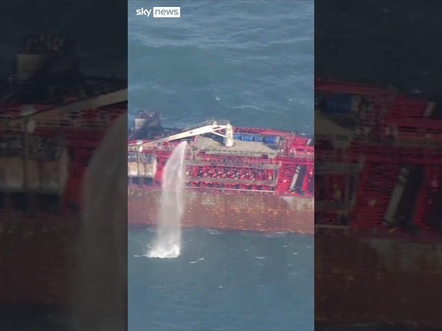 ⁣Aerial footage shows tanker damage