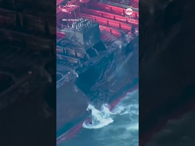 ⁣Aerial view of damaged North Sea tanker