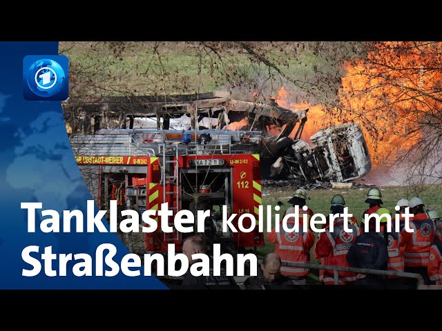 Großeinsatz im Kreis Karlsruhe: Tanklaster kollidiert mit Straßenbahn