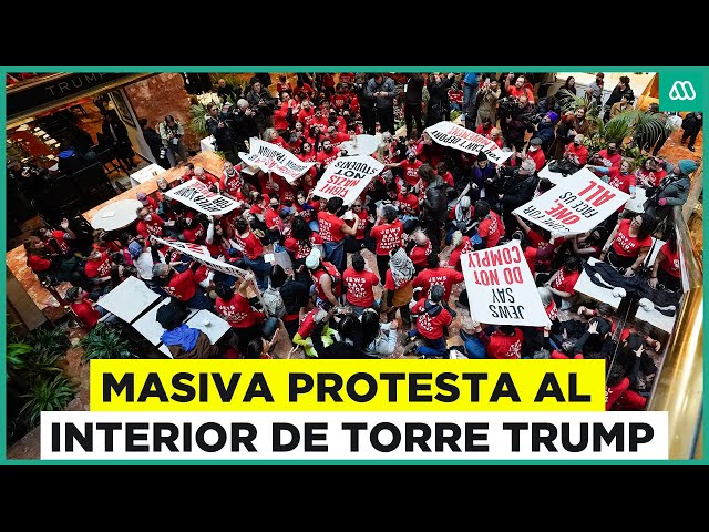 ⁣Las imágenes de masiva protesta al interior de torre Trump