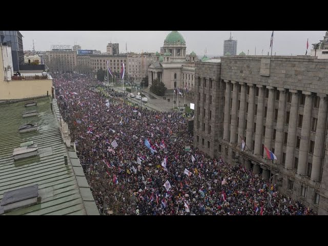 ⁣Mass protest in Belgrade against President Vucic's government