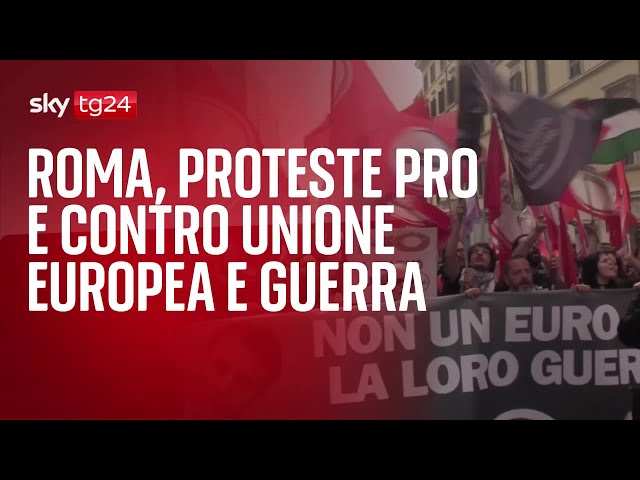 ⁣Roma, proteste pro e contro Unione Europea e guerra