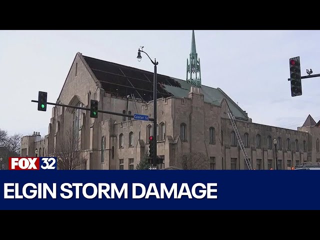 ⁣Historic Elgin church loses roof in overnight severe storm: 'I've never seen anything like