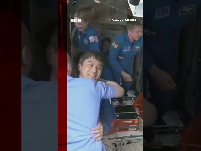 ⁣Nasa astronauts hug 'great' new crew after being stranded for nine months. #Nasa  #BBCNews