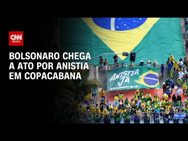 ⁣Jair Bolsonaro chega a ato por anistia no Rio de Janeiro neste domingo (16) | AGORA CNN