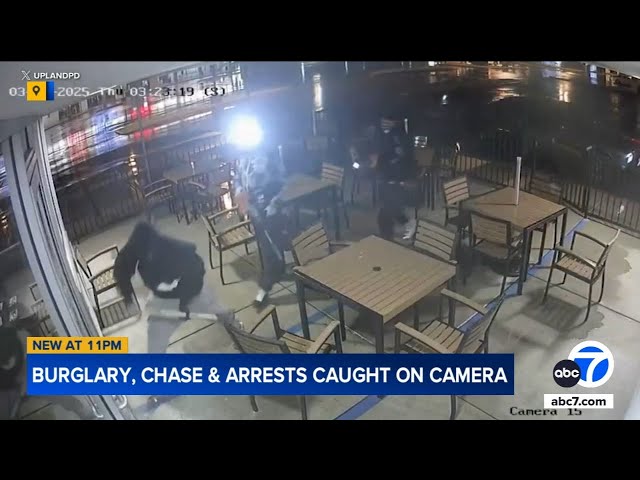 ⁣Upland restaurant burglary and police chase caught on video