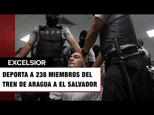 ⁣Encadenados y rapados, EU envía a El Salvador a 238 miembros del Tren de Aragua