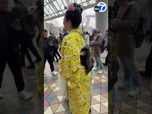 Woman seen wearing Dodgers and Hanshin Tigers kimono in Tokyo