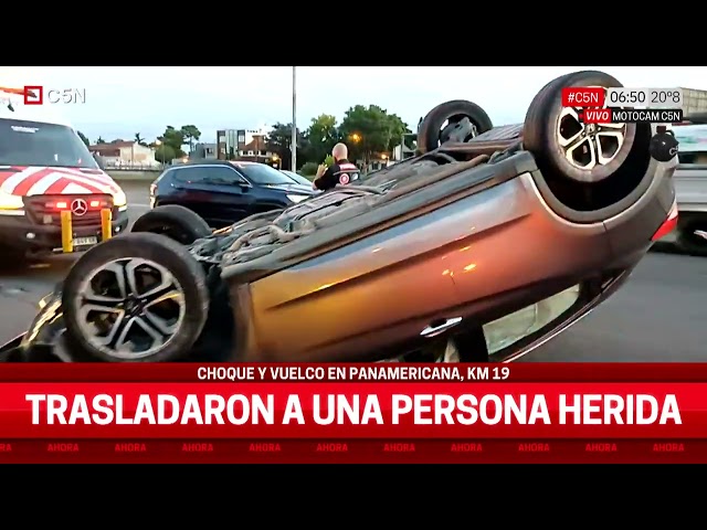 CHOQUE y VUELCO en PANAMERICANA: una PERSONA TRASLADADA con HERIDAS