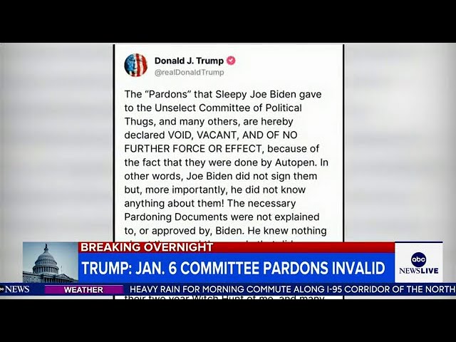 ⁣Trump claims Biden pardons for Jan. 6 committee 'void, vacant'