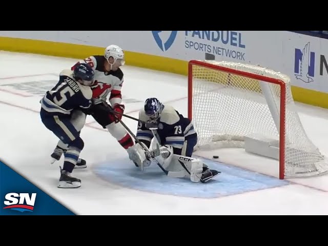 ⁣Devils' Timo Meier Muscles His Way To A Five-Hole Goal vs. Blue Jackets